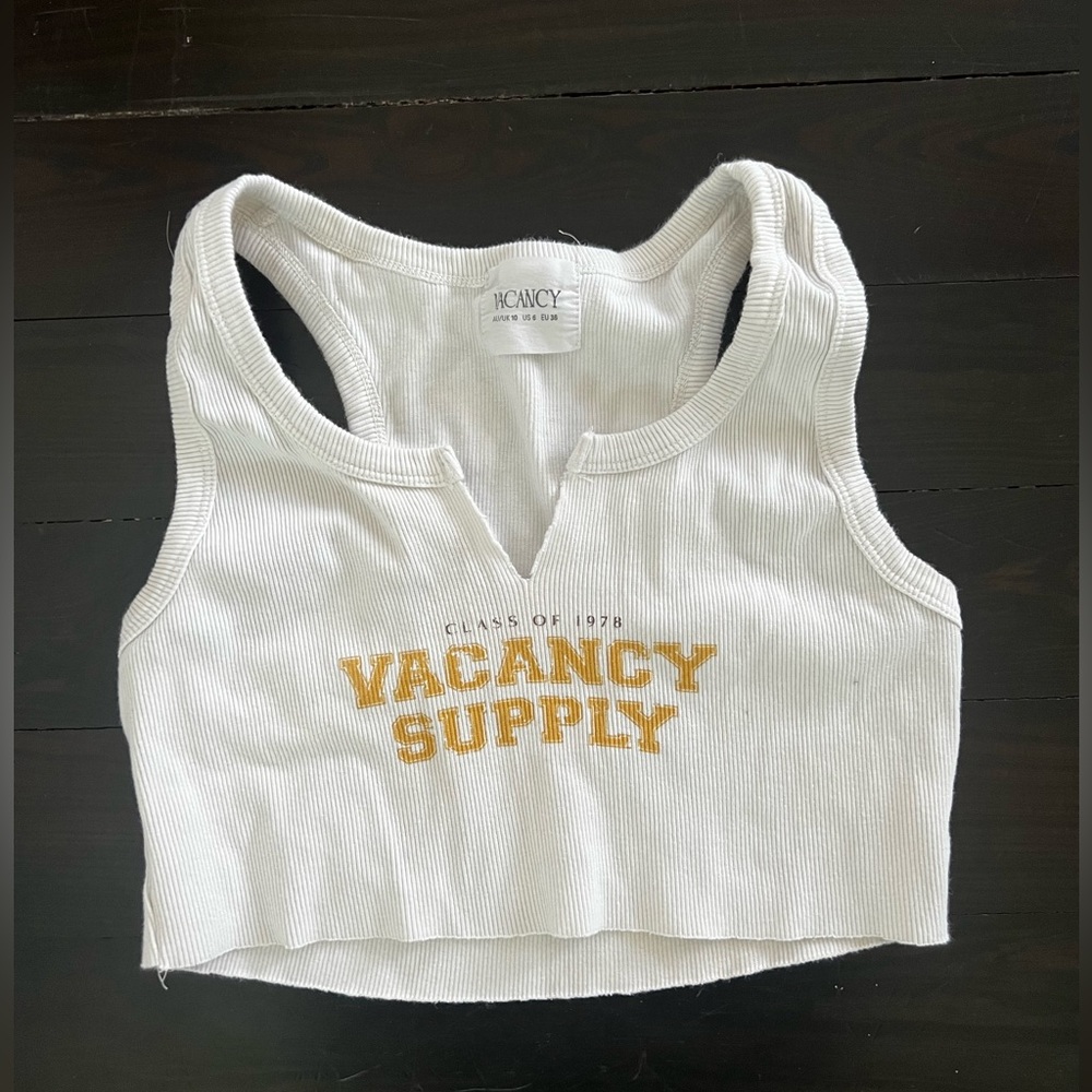 White Vacancy cropped tank